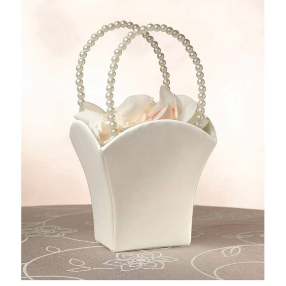 Delicate Pearl Handle Flower Girl Basket - Picture 2 of 2